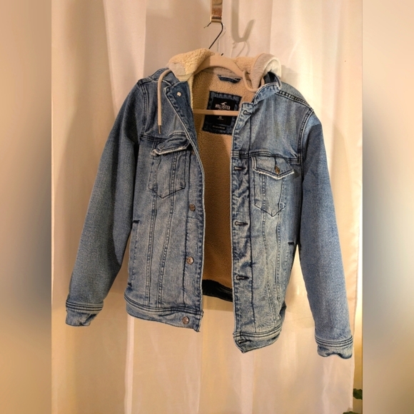 Hollister Sherpa Style Lined Hoodie Denim Jacket XS - Picture 1 of 10